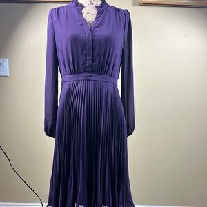 Ann Taylor Purple Pleated Long Sleeve Dress